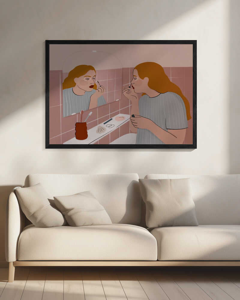 Woman Applying Lipstick Art Print UK — Portrait Vibrant Wall Art — Bathroom — Wall It All Prints