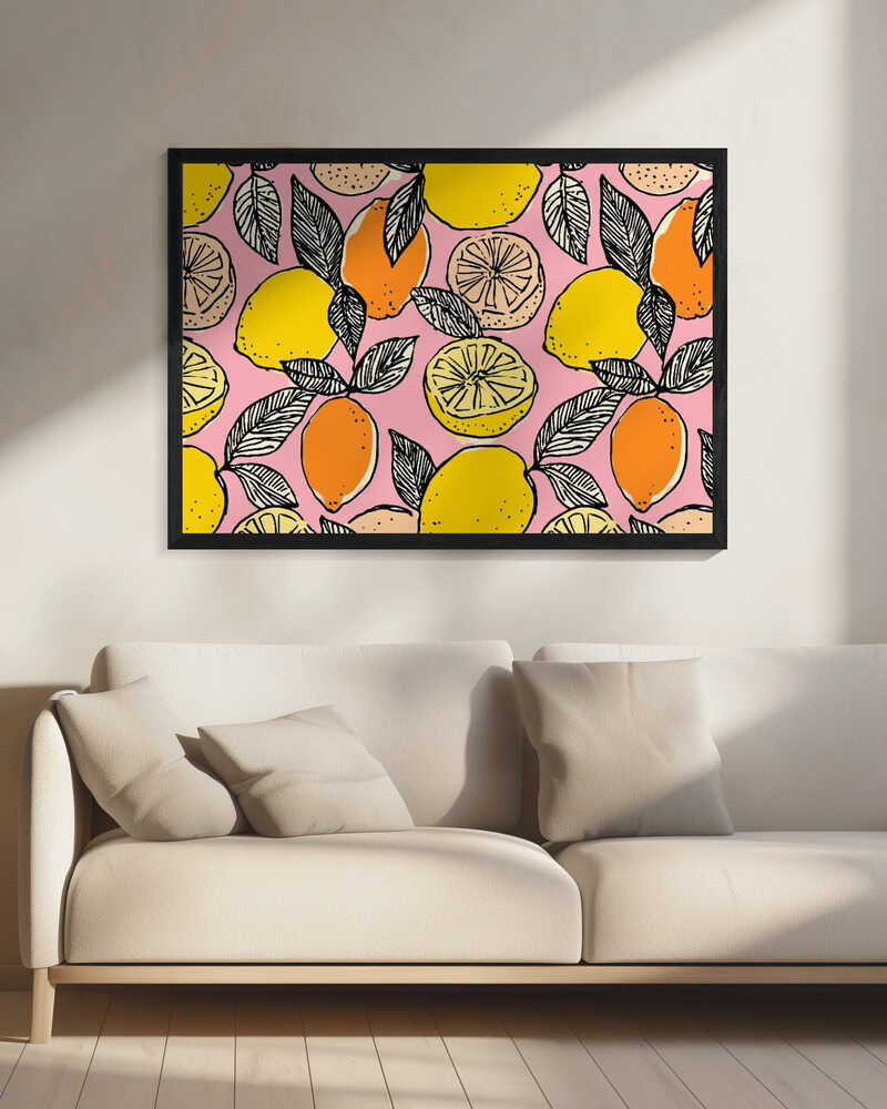Bright Pink Citrus Pattern Art Print UK — Botanical Vibrant Wall Art — Kitchen — Wall It All Prints