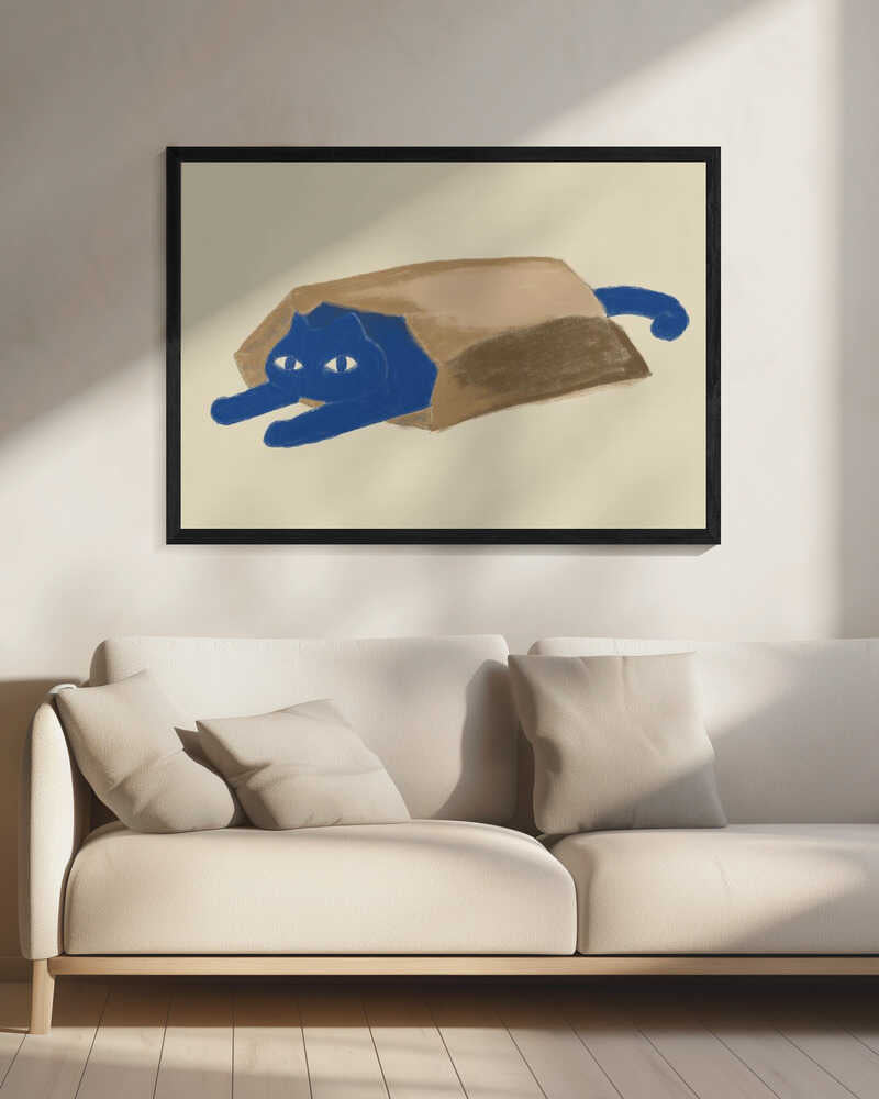 Blue Cat In A Bag Art Print UK — Animal Vibrant Wall Art — Living Room — Wall It All Prints
