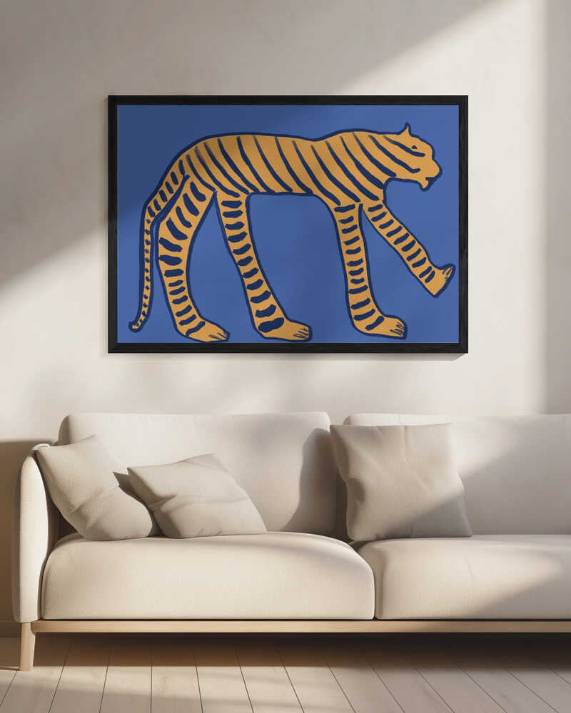 Stylized Blue Tiger Art Print UK — Abstract Minimal Wall Art — Office — Wall It All Prints