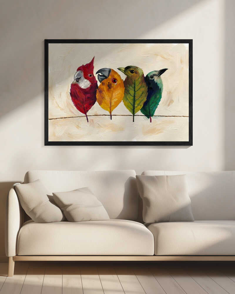 Whimsical Leaf Birds Art Print UK — Botanical Fresh Wall Art — Living Room — Wall It All Prints