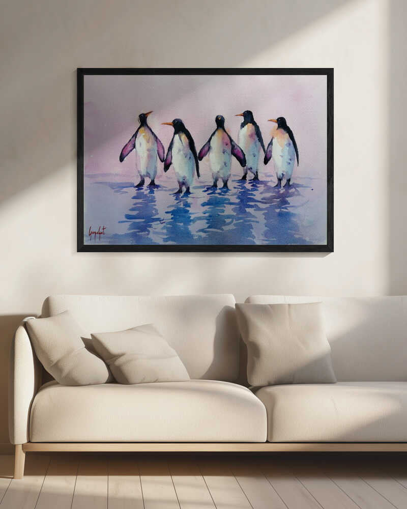 Five Walking Penguins Art Print UK — Animal Calm Wall Art — Living Room — Wall It All Prints