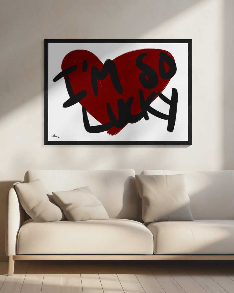 Lucky Red Heart Message Art Print UK — Abstract Vibrant Wall Art — Living Room — Wall It All Prints