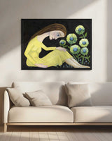 Lady With Lady Bug in yellow dress with flowers Art Print UK — Botanical Vibrant Wall Art — Living Room — Wall It All Prints