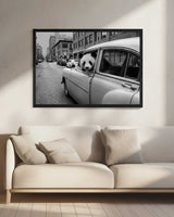 Panda in a Classic Car Art Print UK — Vintage Dark Wall Art — Living Room — Wall It All Prints