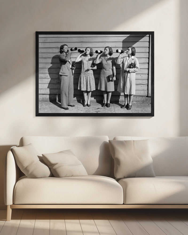 Vintage Ladies Celebrating Art Print UK — Portrait Dark Wall Art — Living Room — Wall It All Prints