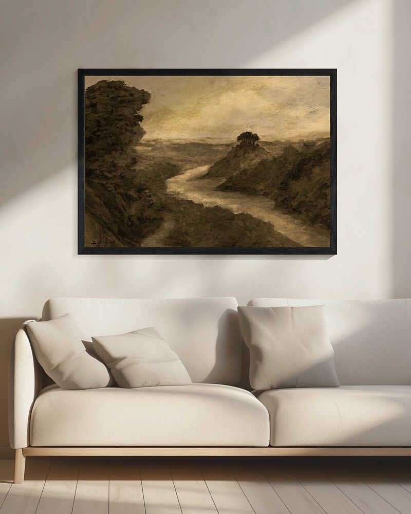 Winding Valley River Art Print UK — Dark Moody Calm Wall Art — Bedroom — Wall It All Prints