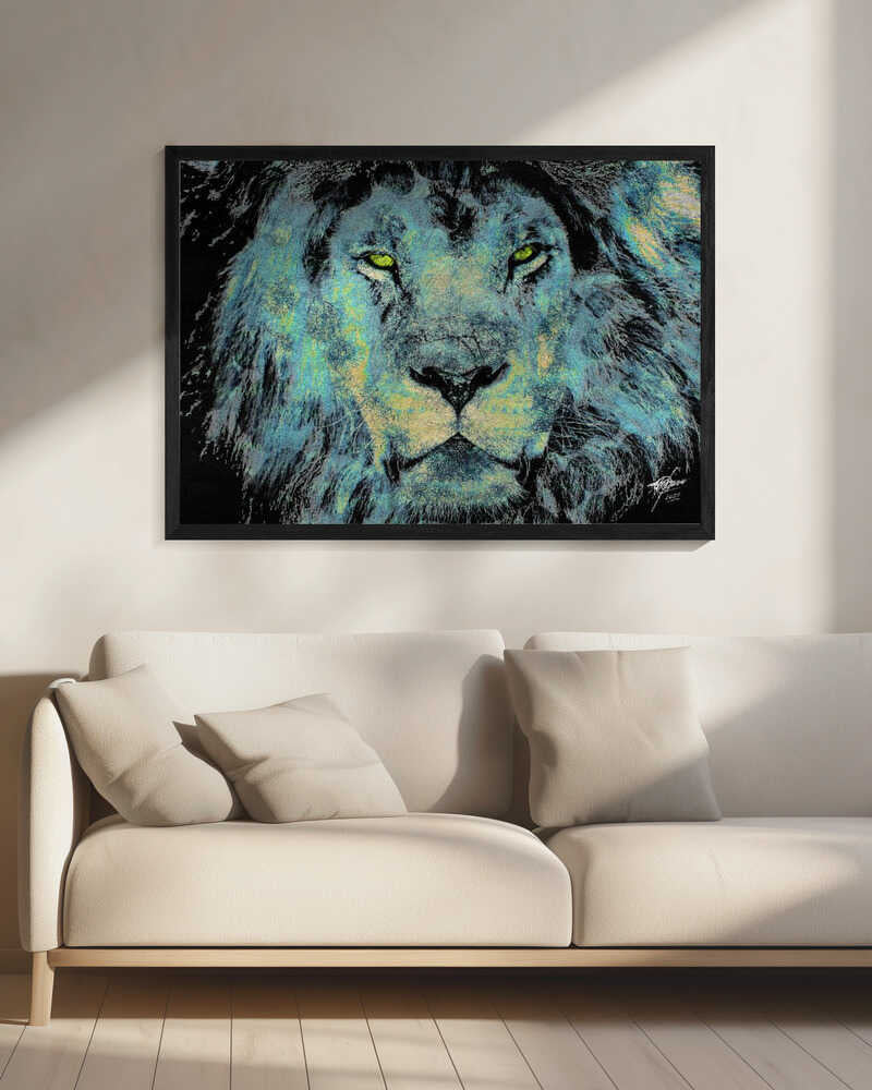 Majestic Blue Lion Art Print UK — Abstract Vibrant Wall Art — Living Room — Wall It All Prints