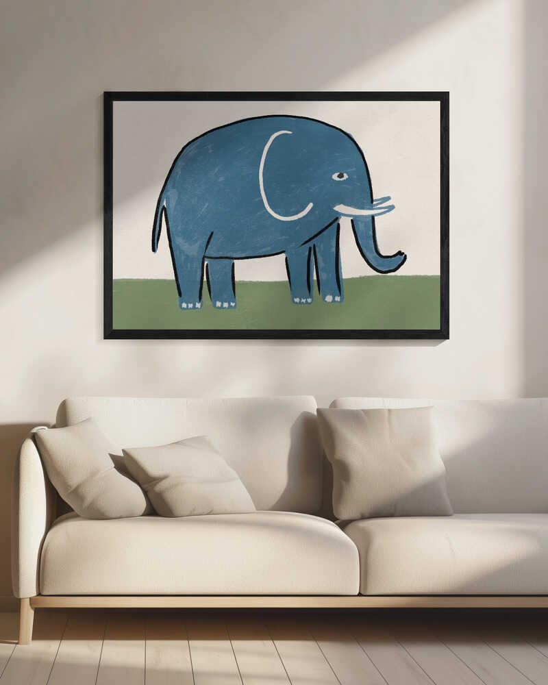 Cute Blue Elephant Art Print UK — Animal Calm Wall Art — Bedroom — Wall It All Prints