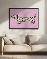 Cute Pink Dachshund Art Print UK — Animal Dark Wall Art — Living Room — Wall It All Prints