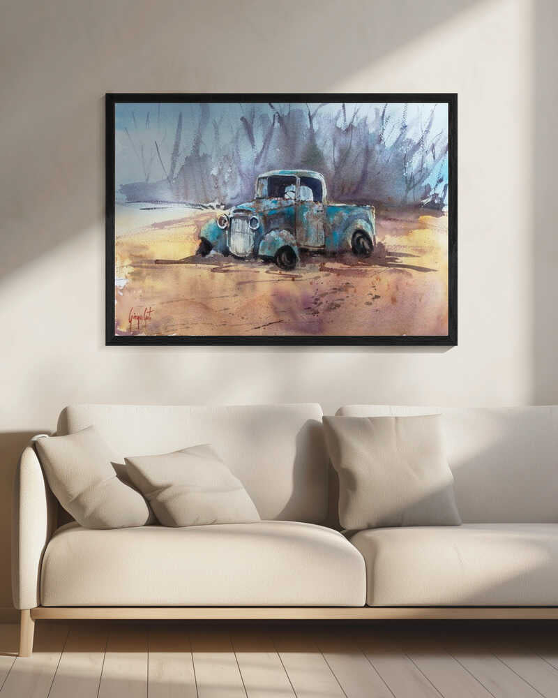 Rusty Blue Pickup Truck Art Print UK — Landscape Vibrant Wall Art — Living Room — Wall It All Prints