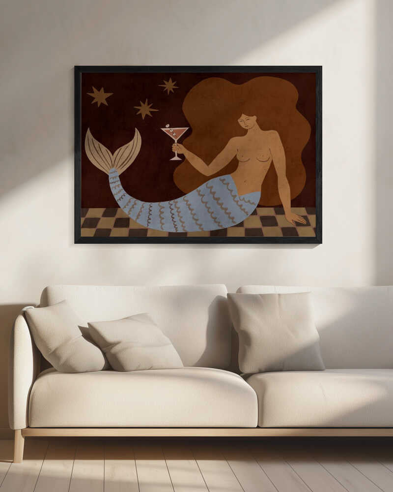 Glamorous Mermaid Martini Art Print UK — Dark Moody Dark Wall Art — Living Room — Wall It All Prints