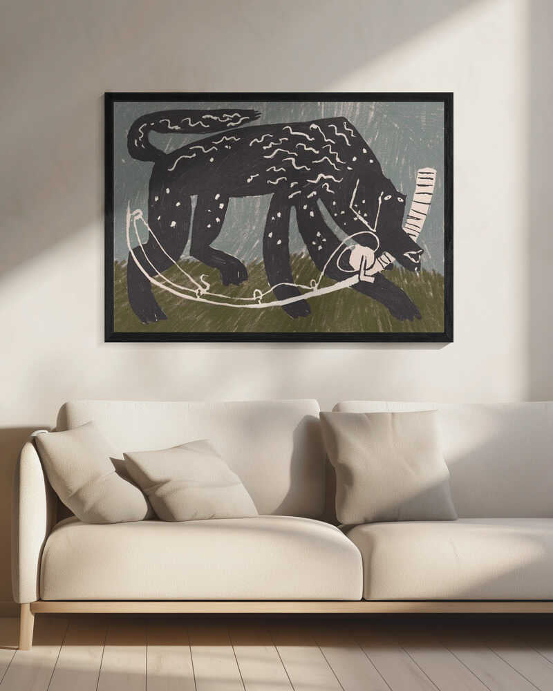 Playful Black Dog Art Print UK — Abstract Dark Wall Art — Living Room — Wall It All Prints