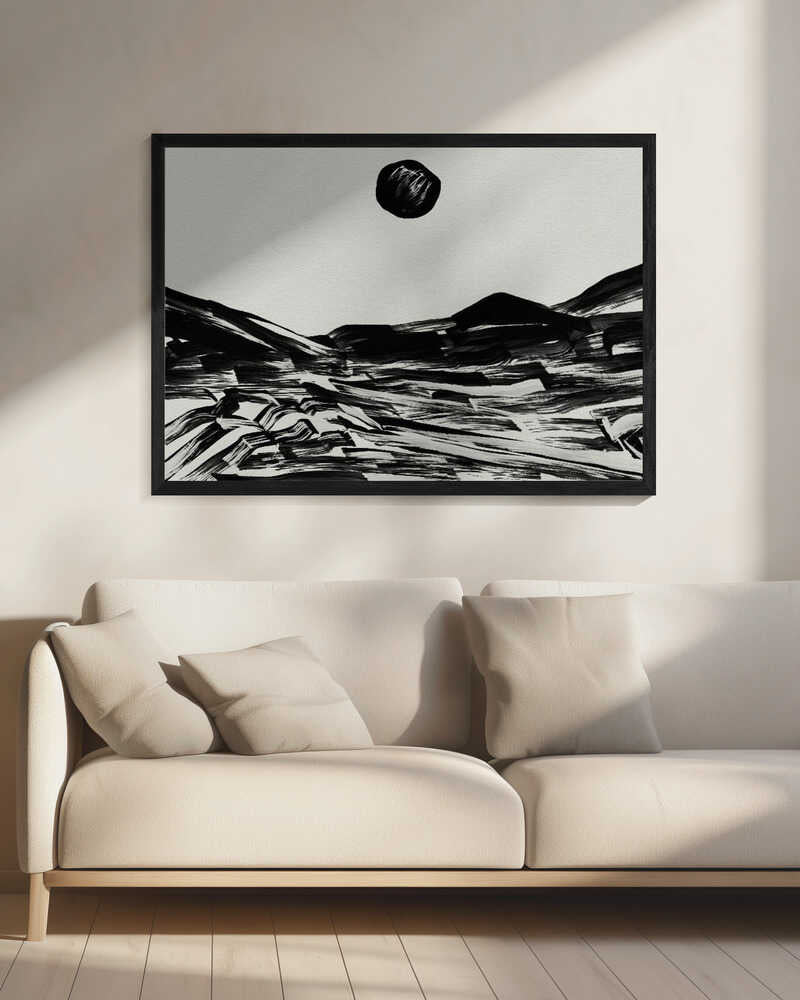 Stark Black Moonscape Art Print UK — Abstract Dark Wall Art — Bathroom — Wall It All Prints