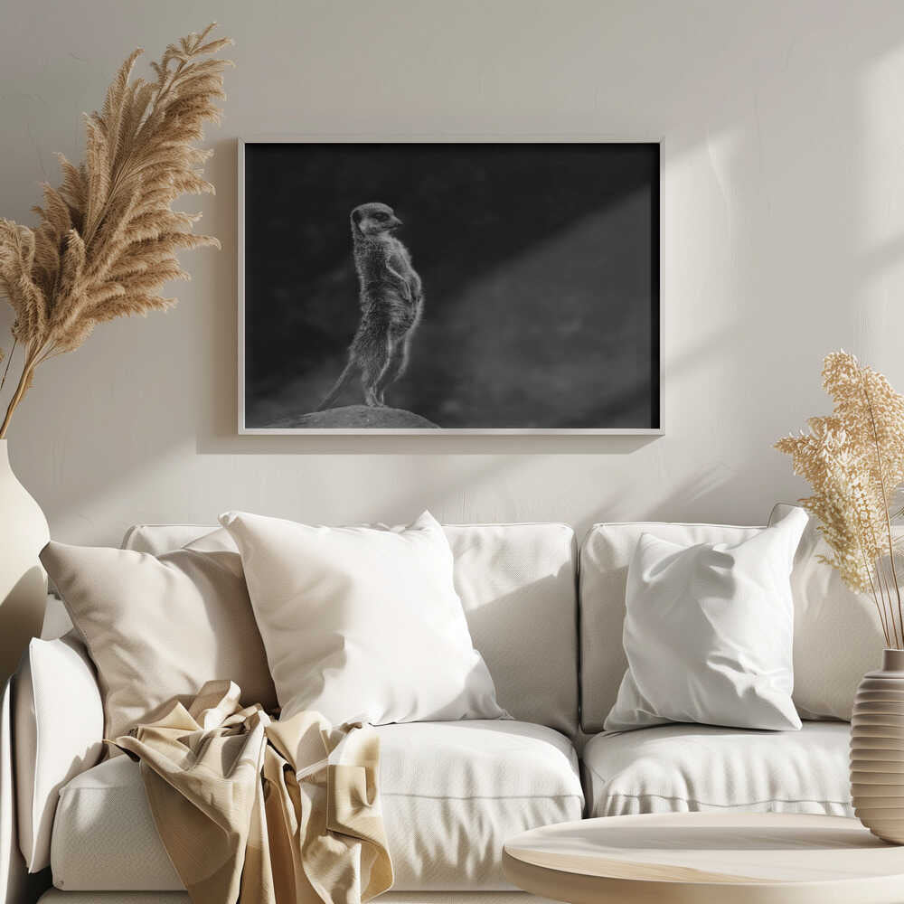 Watchful Meerkat Standing Art Print UK — Dark Moody Dark Wall Art — Living Room — Wall It All Prints