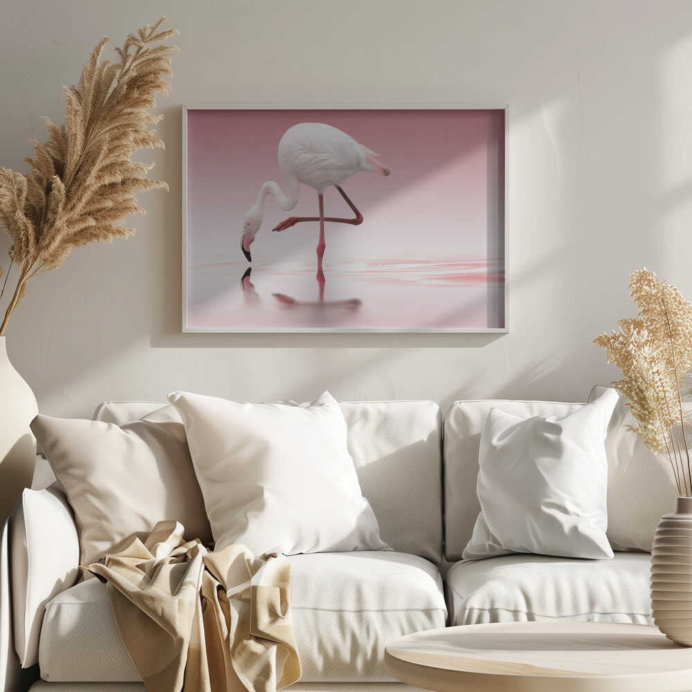 Pink Flamingo Reflection Art Print UK — Animal Calm Wall Art — Bedroom — Wall It All Prints