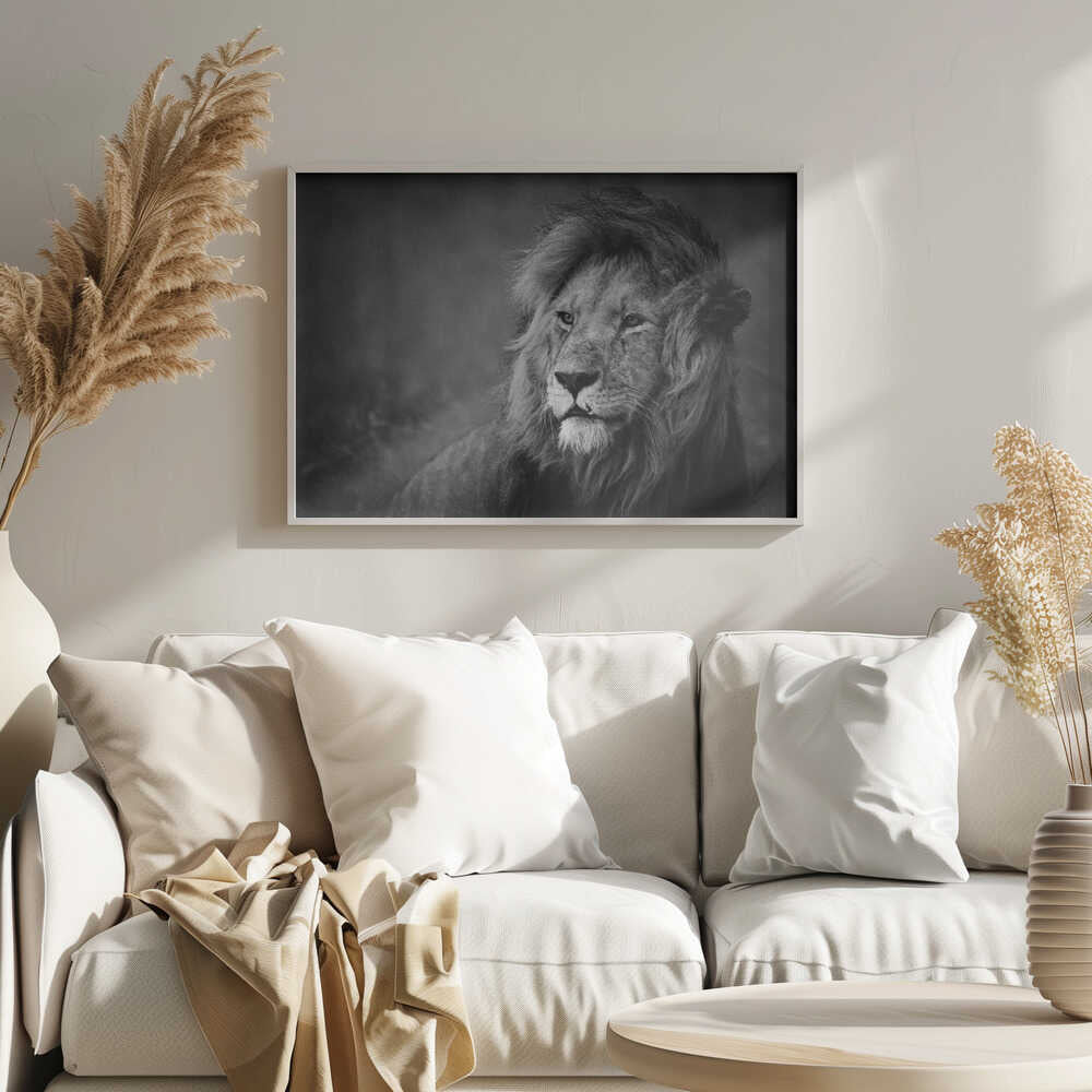 Majestic Lion Portrait Art Print UK — Dark Moody Calm Wall Art — Living Room — Wall It All Prints