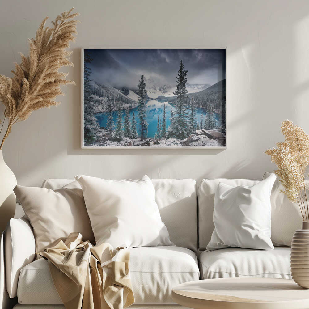 Blue Winter Mountains Art Print UK — Dark Moody Calm Wall Art — Living Room — Wall It All Prints