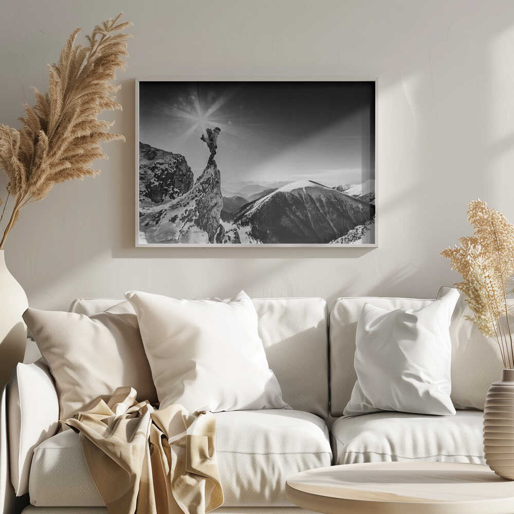 Climber's Winter Summit Art Print UK — Dark Moody Dark Wall Art — Living Room — Wall It All Prints