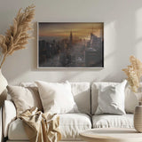 Golden Manhattan Skyline Art Print UK — Dark Moody Minimal Wall Art — Living Room — Wall It All Prints