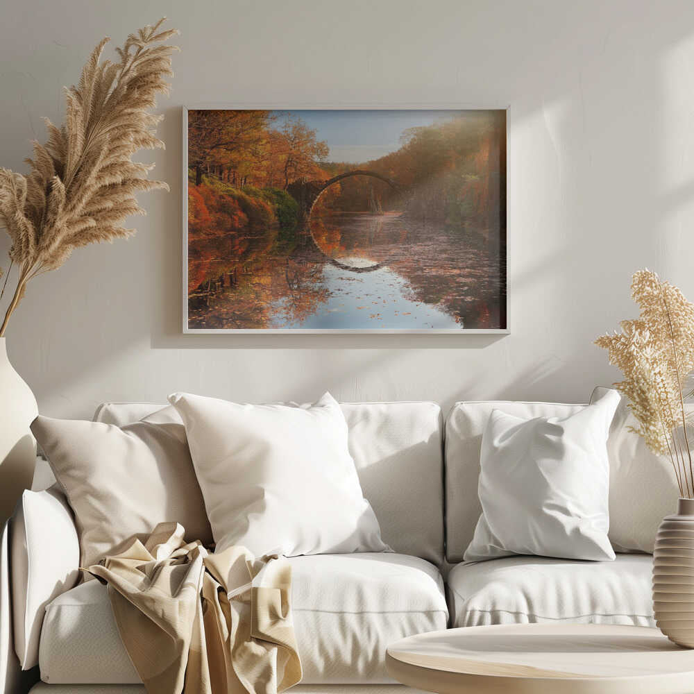 Perfect Autumn Bridge Reflection Art Print UK — Landscape Vibrant Wall Art — Living Room — Wall It All Prints