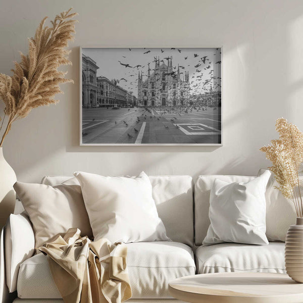 Piazza Duomo Pigeons Art Print UK — Dark Moody Dark Wall Art — Living Room — Wall It All Prints