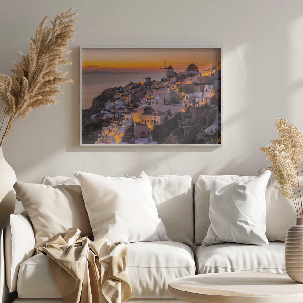 Oia Santorini Sunset Glow Art Print UK — Landscape Vibrant Wall Art — Living Room — Wall It All Prints