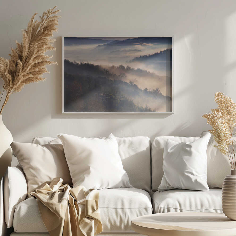 Misty Mountain Serenity Art Print UK — Landscape Calm Wall Art — Living Room — Wall It All Prints