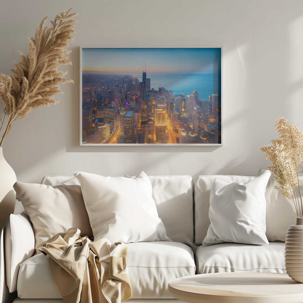 Chicago Skyline Twilight Art Print UK — Landscape Vibrant Wall Art — Living Room — Wall It All Prints