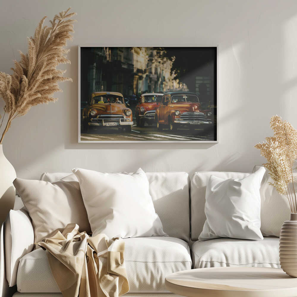 Classic City Cruisers Art Print UK — Vintage Warm Wall Art — Living Room — Wall It All Prints