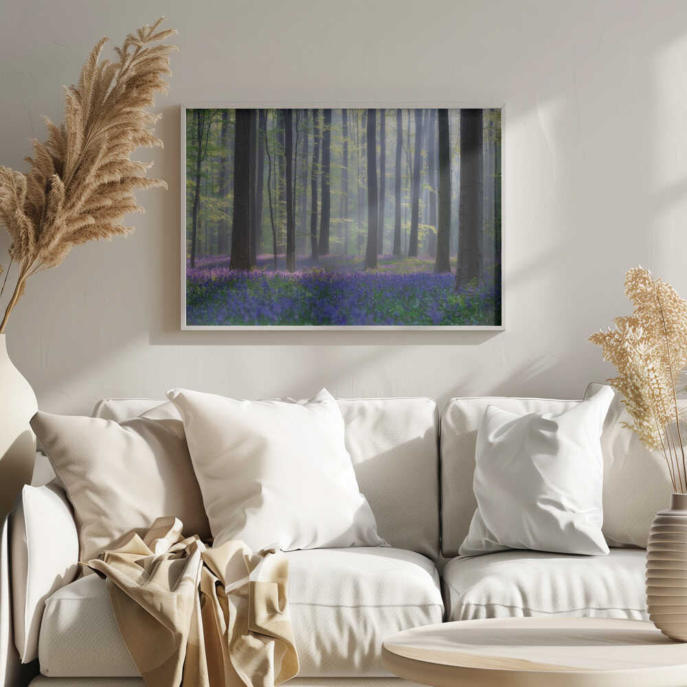 Misty Bluebell Forest Art Print UK — Botanical Vibrant Wall Art — Bedroom — Wall It All Prints