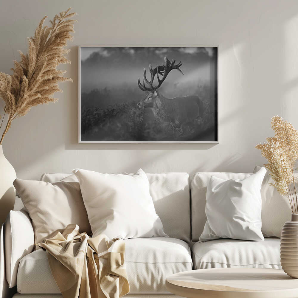 Majestic Stag in Mist Art Print UK — Dark Moody Calm Wall Art — Living Room — Wall It All Prints