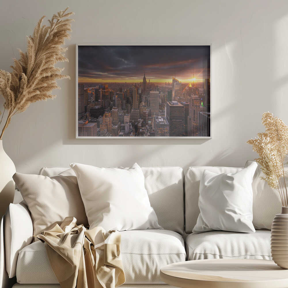 Dramatic Manhattan Sunset Art Print UK — Dark Moody Warm Wall Art — Living Room — Wall It All Prints