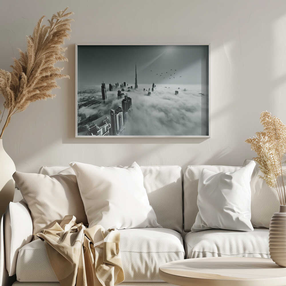 Dubai City Above Clouds Art Print UK — Dark Moody Minimal Wall Art — Living Room — Wall It All Prints