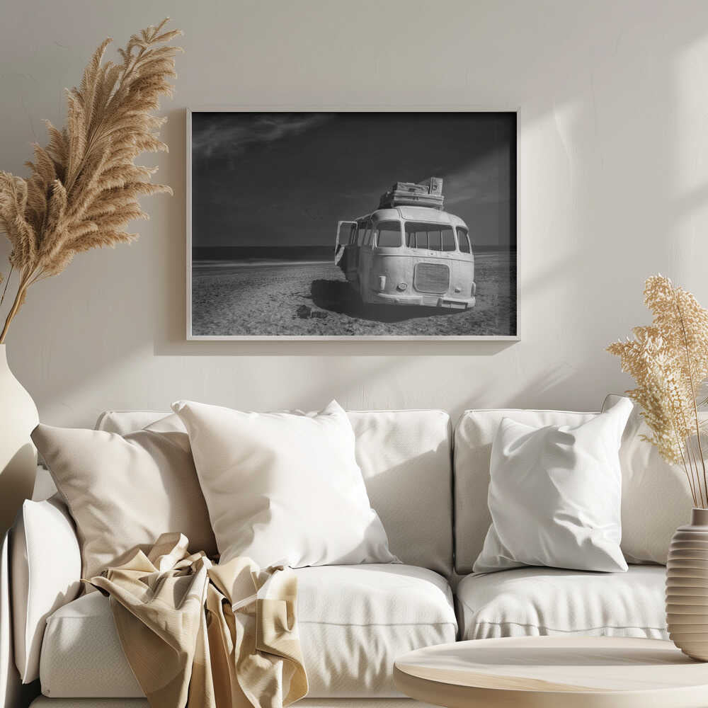 Abandoned Beach Bus Art Print UK — Dark Moody Calm Wall Art — Bedroom — Wall It All Prints
