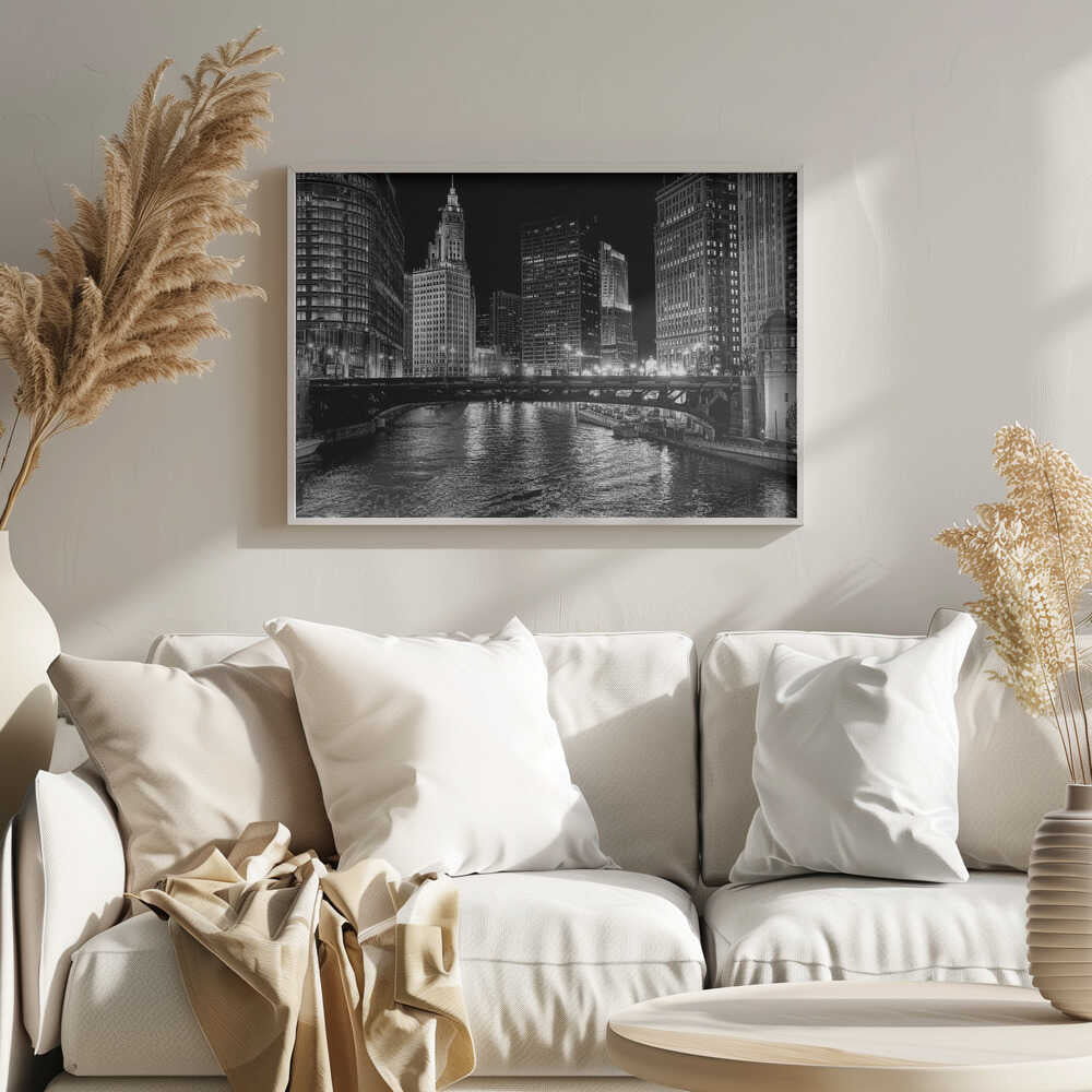 Chicago River Art Print UK — City Dark Wall Art — Living Room — Wall It All Prints