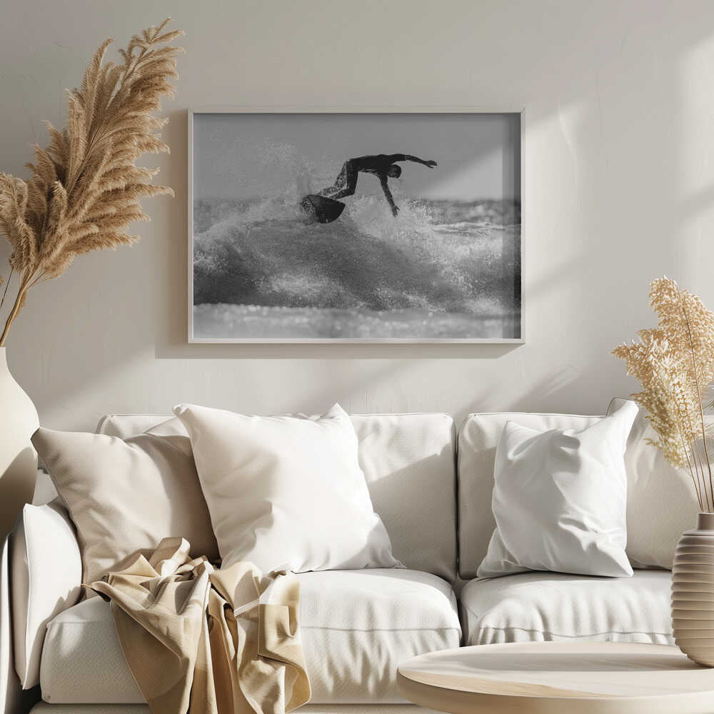 Surfer Riding Ocean Wave Art Print UK — Landscape Dark Wall Art — Living Room — Wall It All Prints