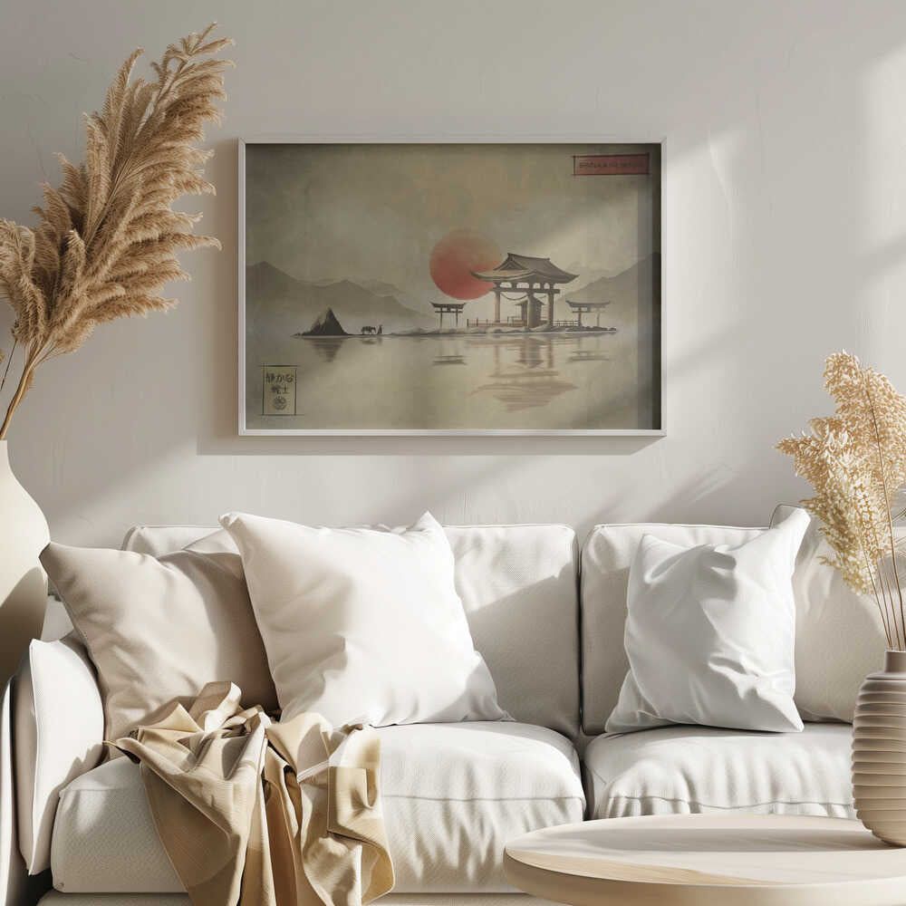 Japanese Temple Red Sun Art Print UK — Japanese Calm Wall Art — Bedroom — Wall It All Prints