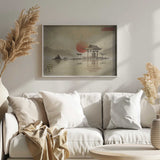 Japanese Temple Red Sun Art Print UK — Japanese Calm Wall Art — Bedroom — Wall It All Prints