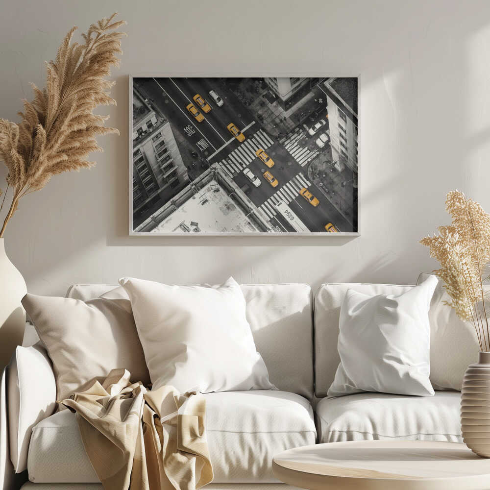 Urban Yellow Cab Traffic Art Print UK — Landscape Vibrant Wall Art — Living Room — Wall It All Prints