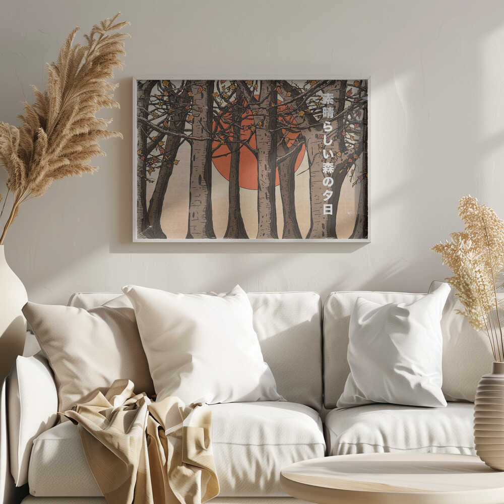 Autumn Forest Sunset Art Print UK — Japanese Calm Wall Art — Living Room — Wall It All Prints