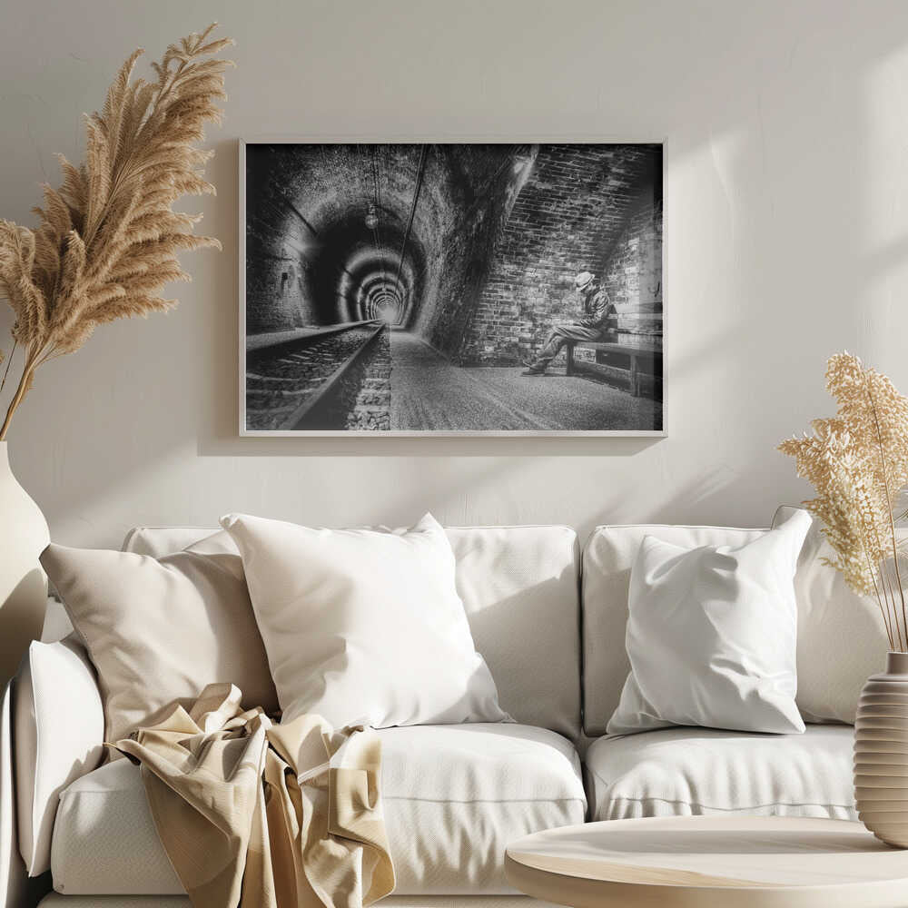 Man Tunnel Light Art Print UK — Dark Moody Dark Wall Art — Living Room — Wall It All Prints
