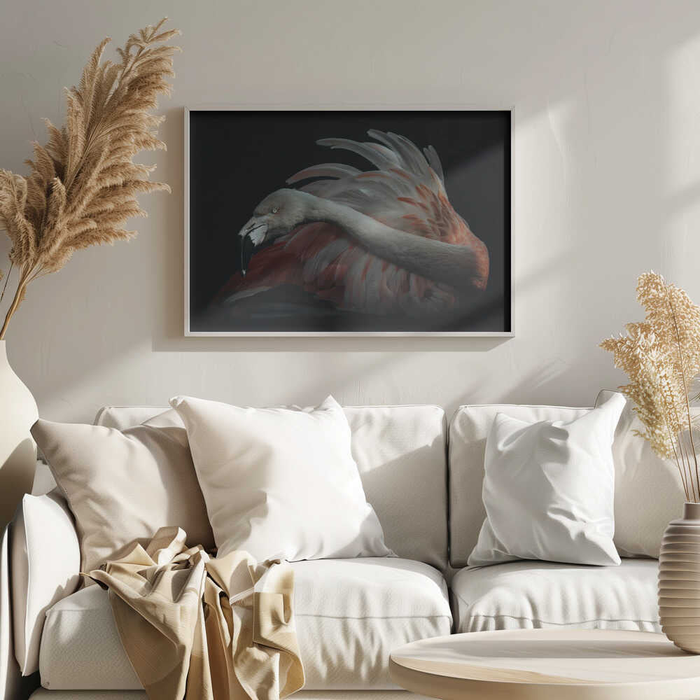 Elegant Pink Flamingo Art Print UK — Dark Moody Dark Wall Art — Living Room — Wall It All Prints
