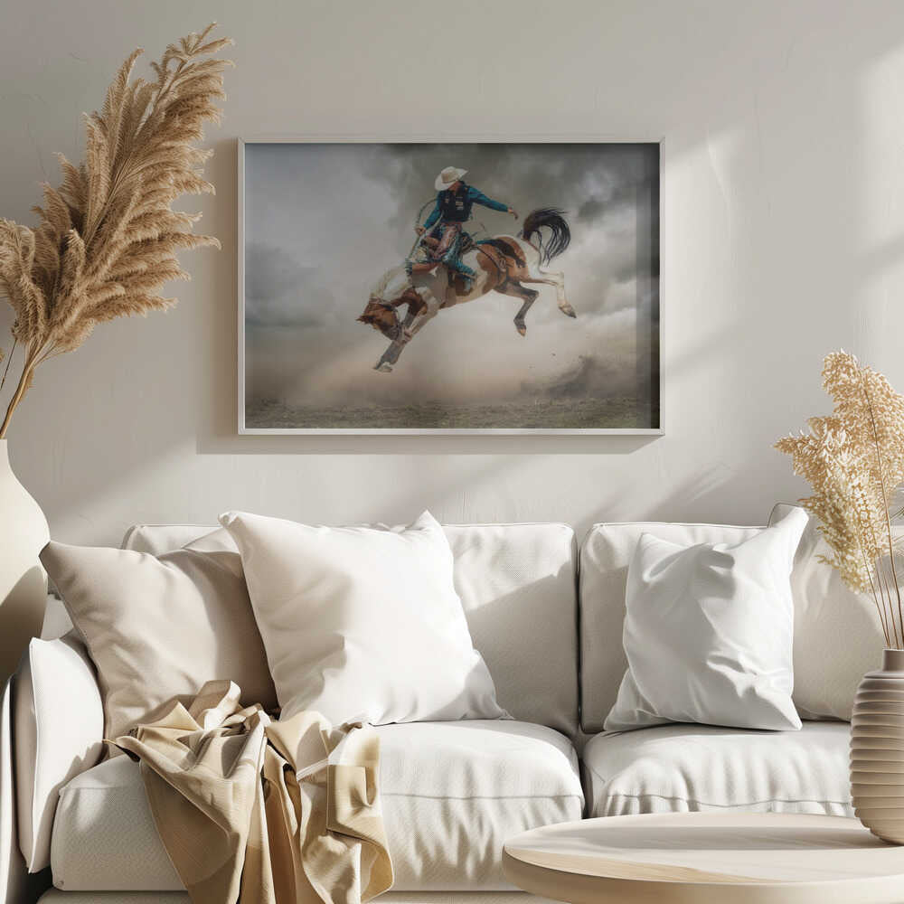 Cowboy Bucking Horse Art Print UK — Animal Vibrant Wall Art — Living Room — Wall It All Prints