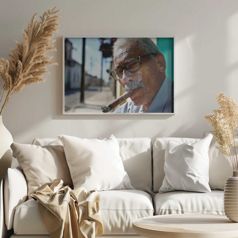 Cuban Cigar Smoker Art Print UK — Portrait Vibrant Wall Art — Living Room — Wall It All Prints