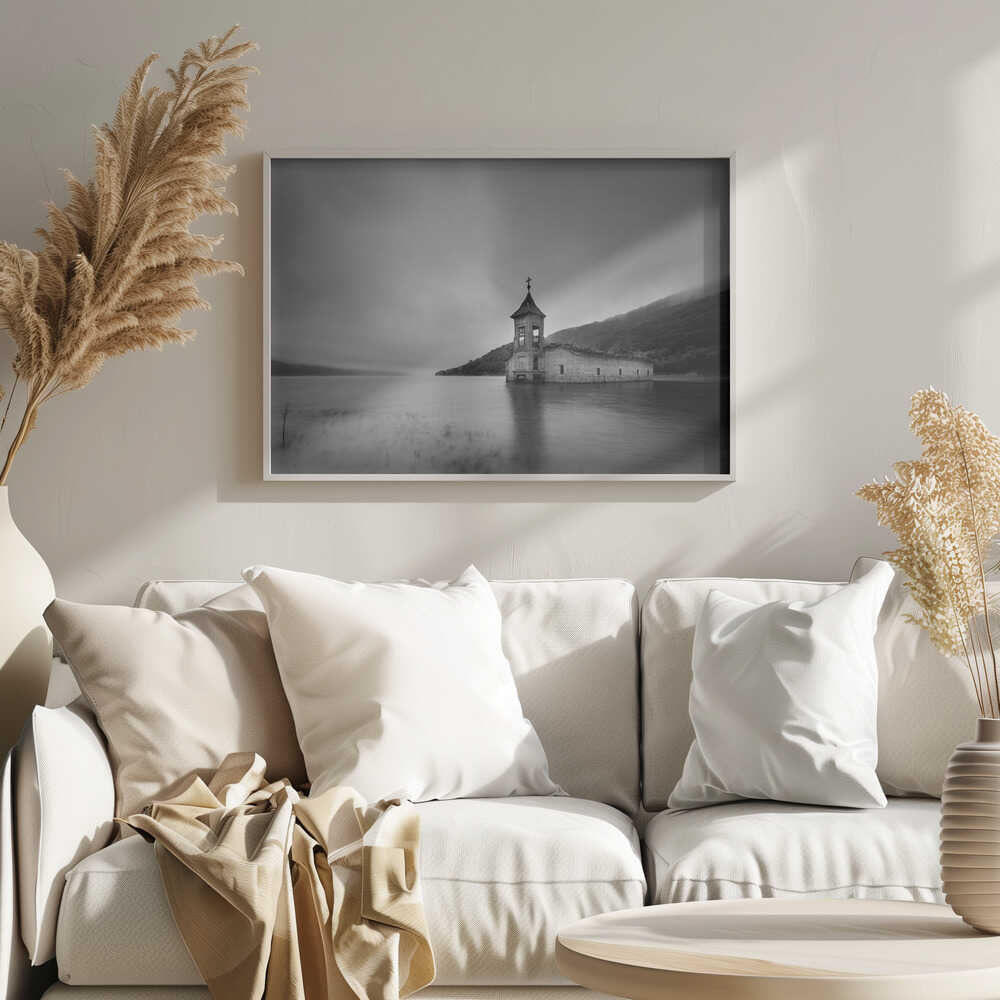 Misty Submerged Church Art Print UK — Dark Moody Calm Wall Art — Bedroom — Wall It All Prints