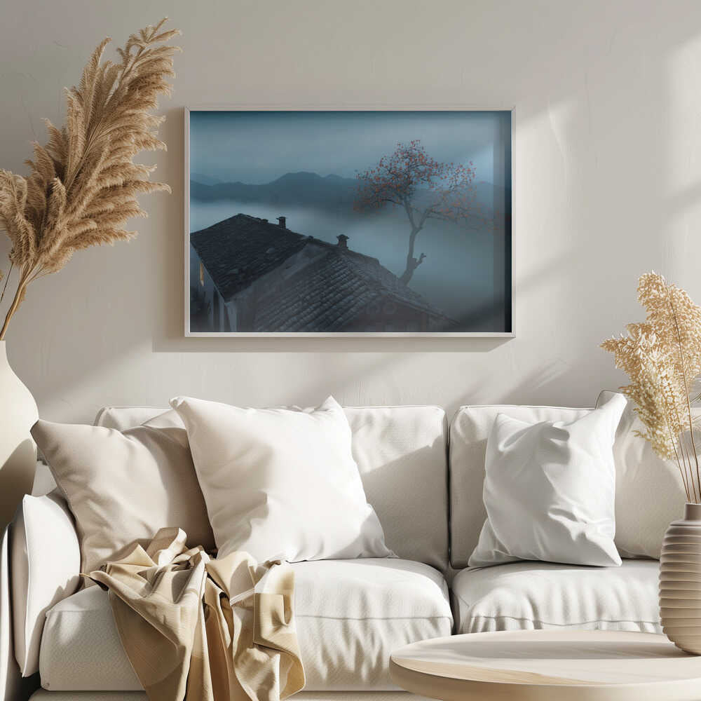 Misty Mountain House Art Print UK — Dark Moody Calm Wall Art — Living Room — Wall It All Prints