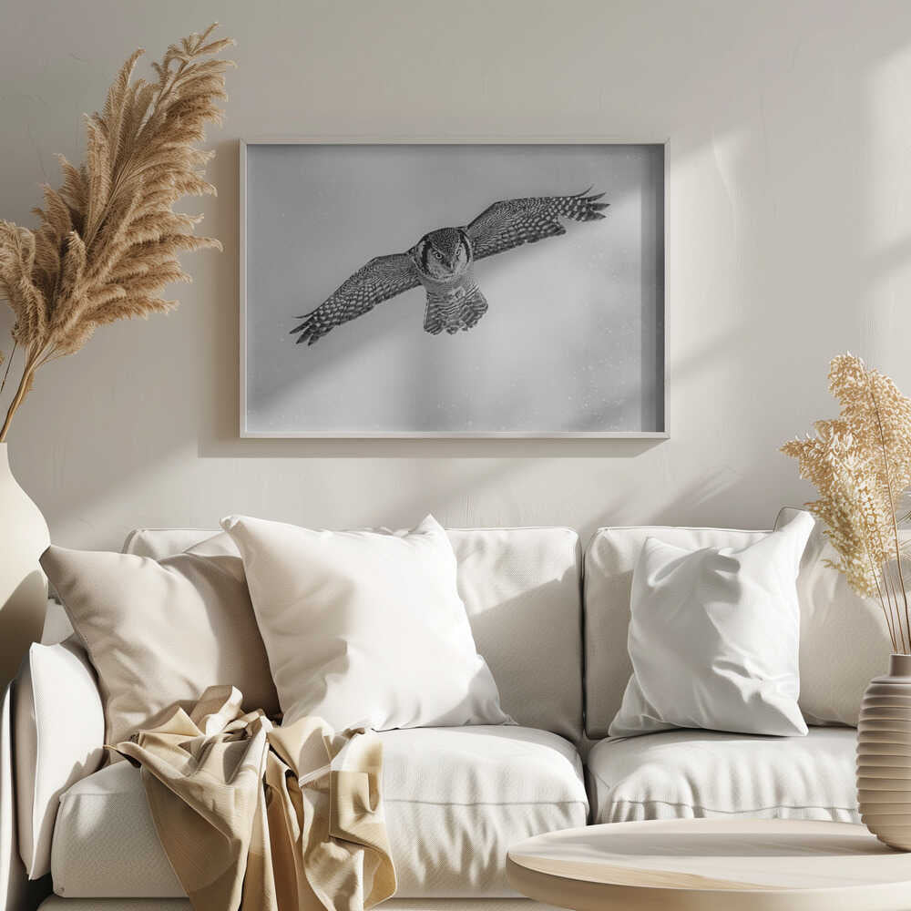 Flying Snow Owl Art Print UK — Dark Moody Dark Wall Art — Living Room — Wall It All Prints