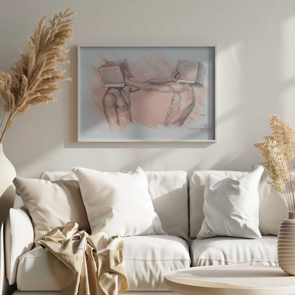Box Head Struggle Art Print UK — Portrait Vibrant Wall Art — Living Room — Wall It All Prints