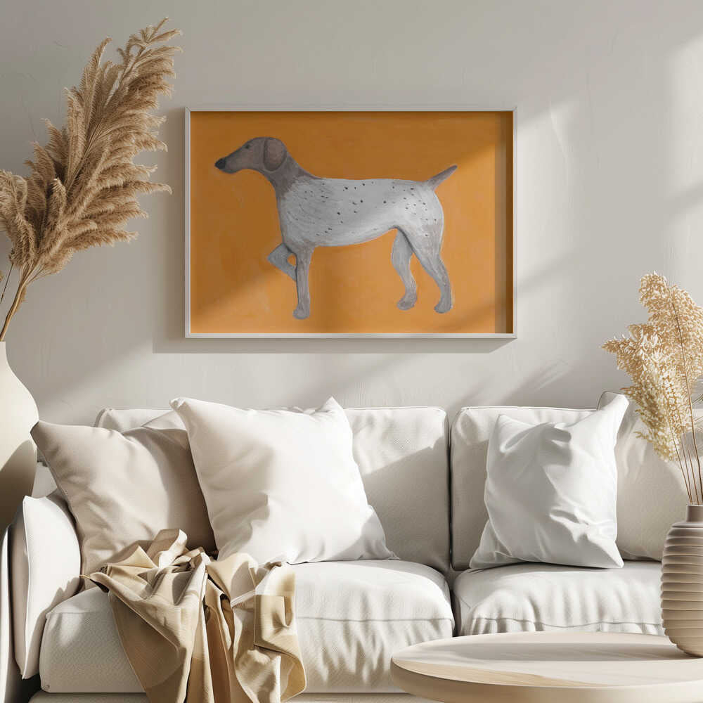 Orange Pointing Dog Art Print UK — Animal Vibrant Wall Art — Living Room — Wall It All Prints
